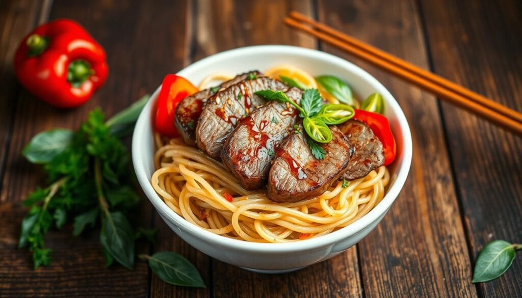 filet mignon noodle bowl