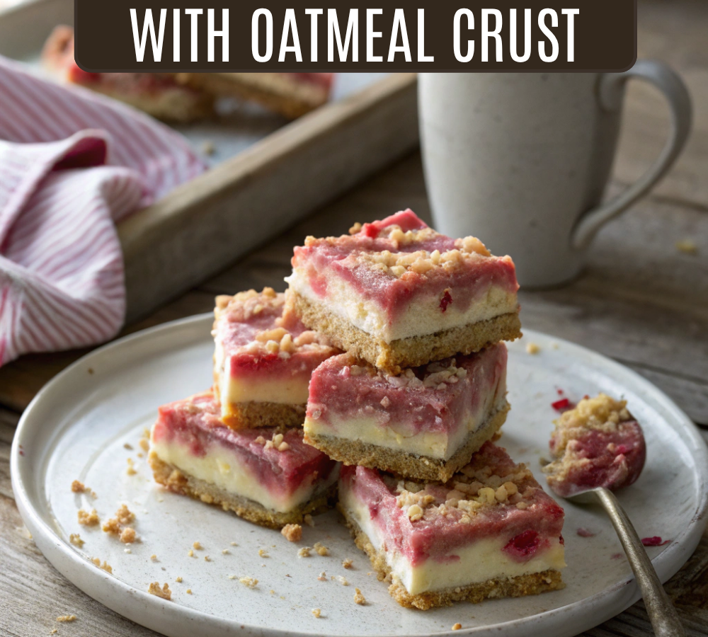 Rhubarb Cheesecake Bars with Oatmeal Crust