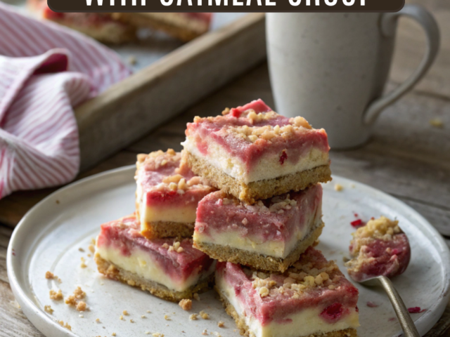 Rhubarb Cheesecake Bars with Oatmeal Crust