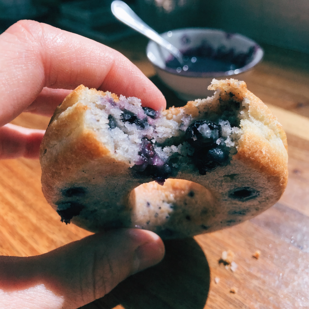 Close-up of blueberry cake donuts
