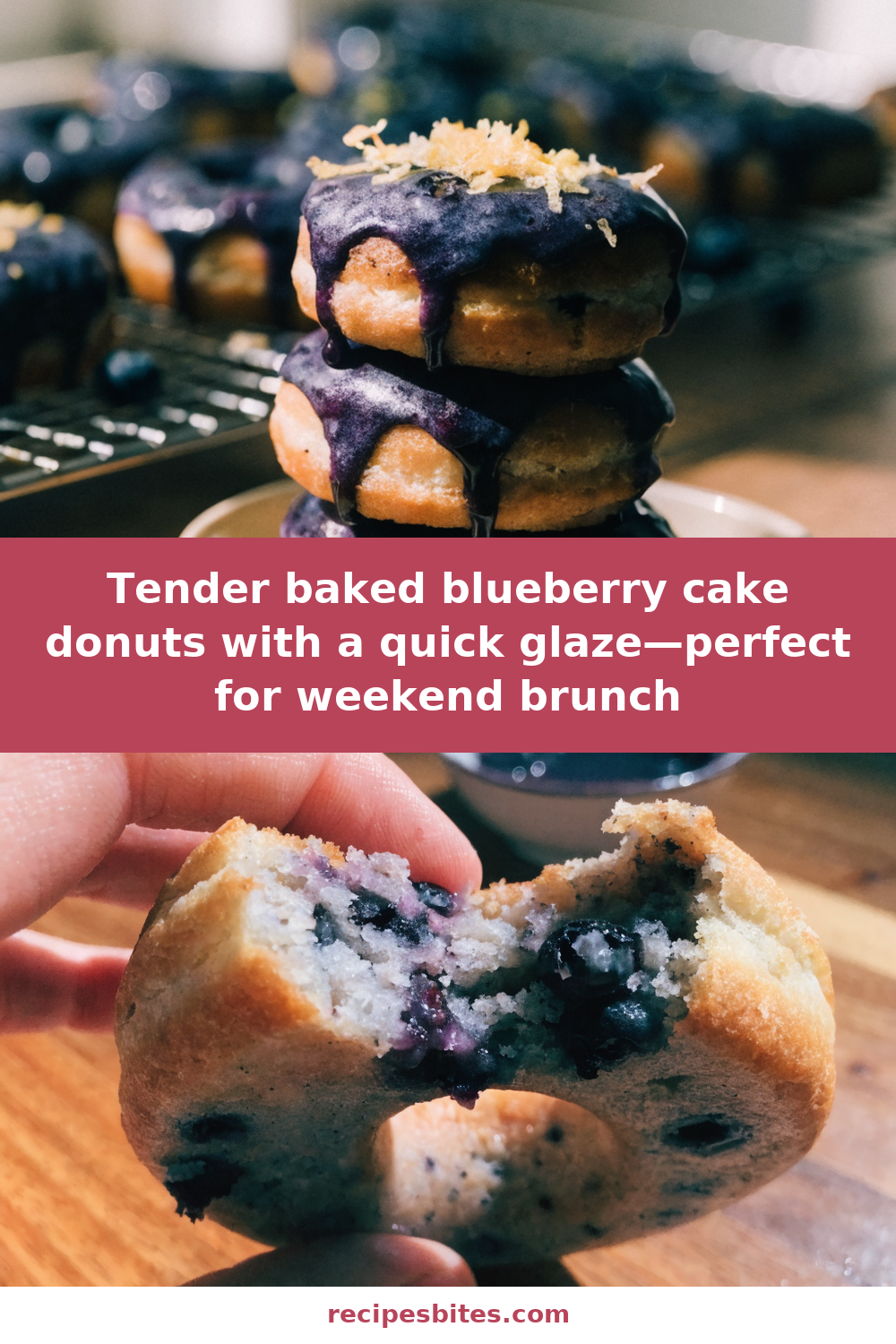 Tender baked blueberry cake donuts with a quick glaze—perfect for weekend brunch Pinterest recipe pin