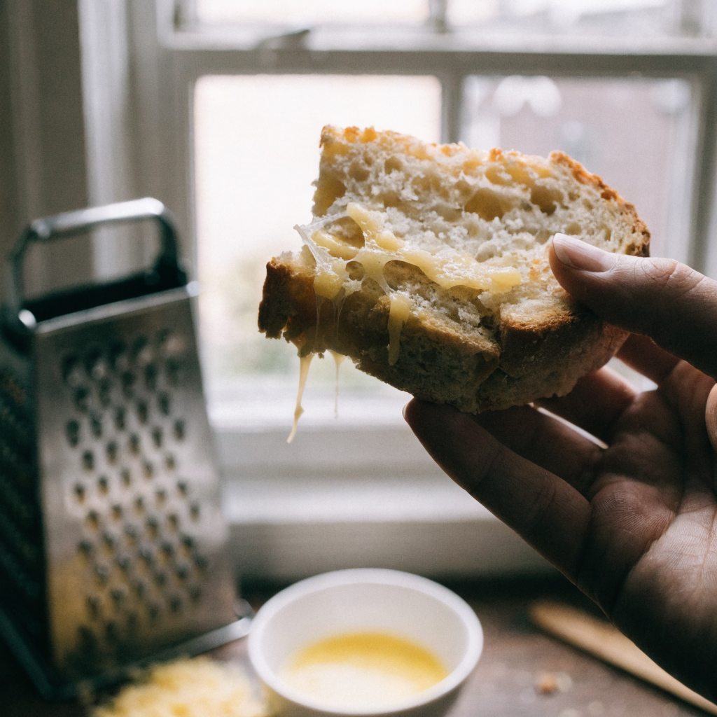 Close-up of cheddar bay biscuit bread (sliceable cheesy garlic loaf)