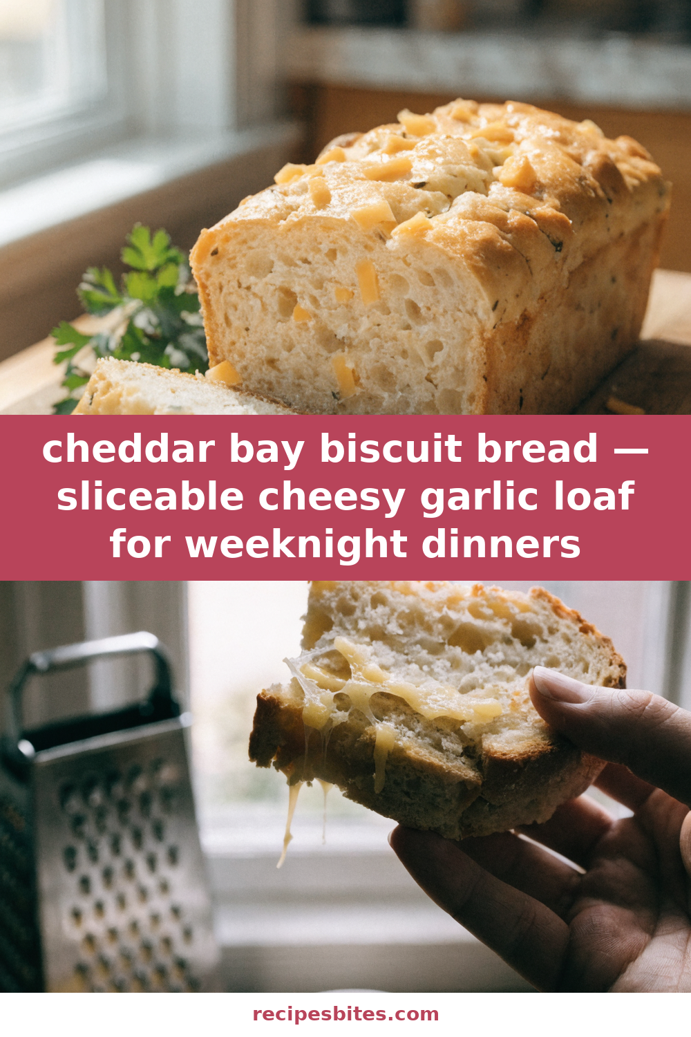 cheddar bay biscuit bread — sliceable cheesy garlic loaf for weeknight dinners Pinterest recipe pin
