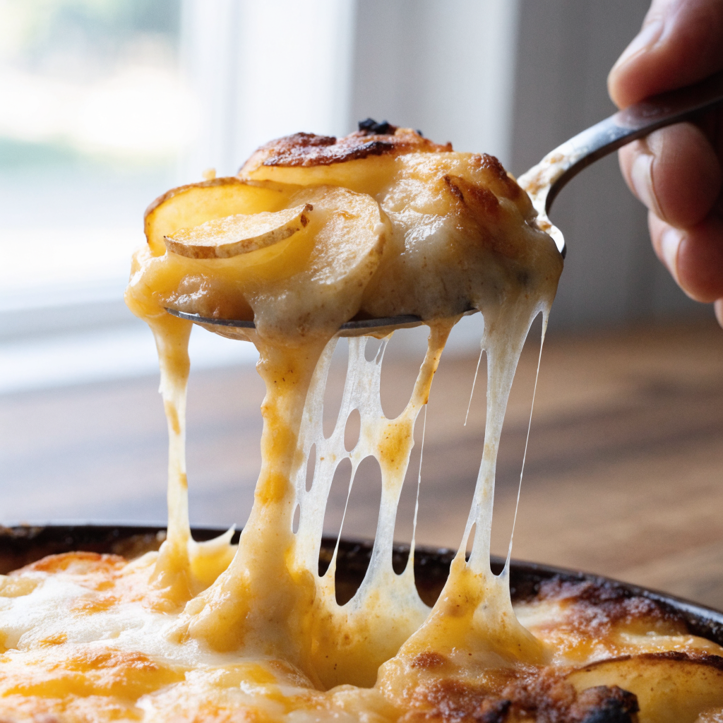 Close-up of cheesy scalloped potatoes