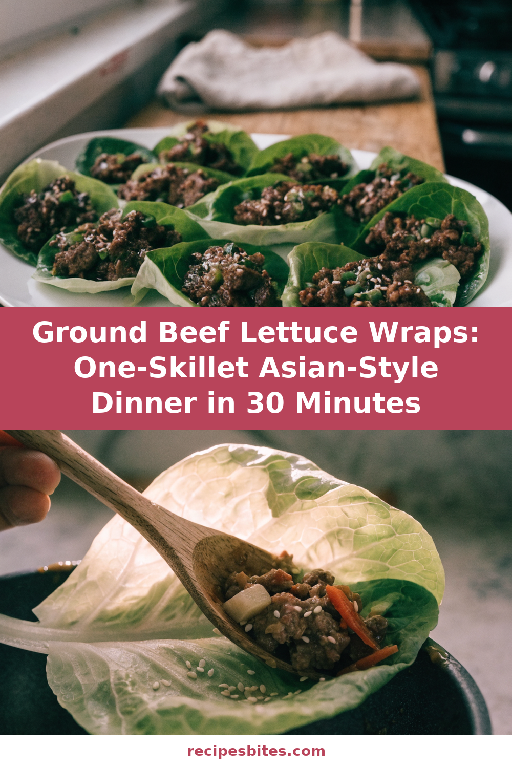 Ground Beef Lettuce Wraps: One-Skillet Asian-Style Dinner in 30 Minutes Pinterest recipe pin