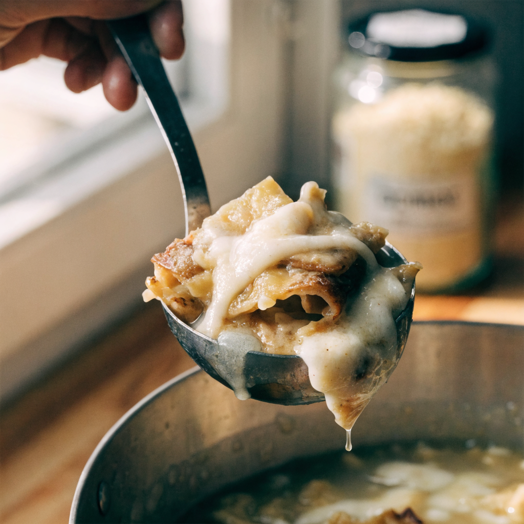 Close-up of one-pot lasagna soup