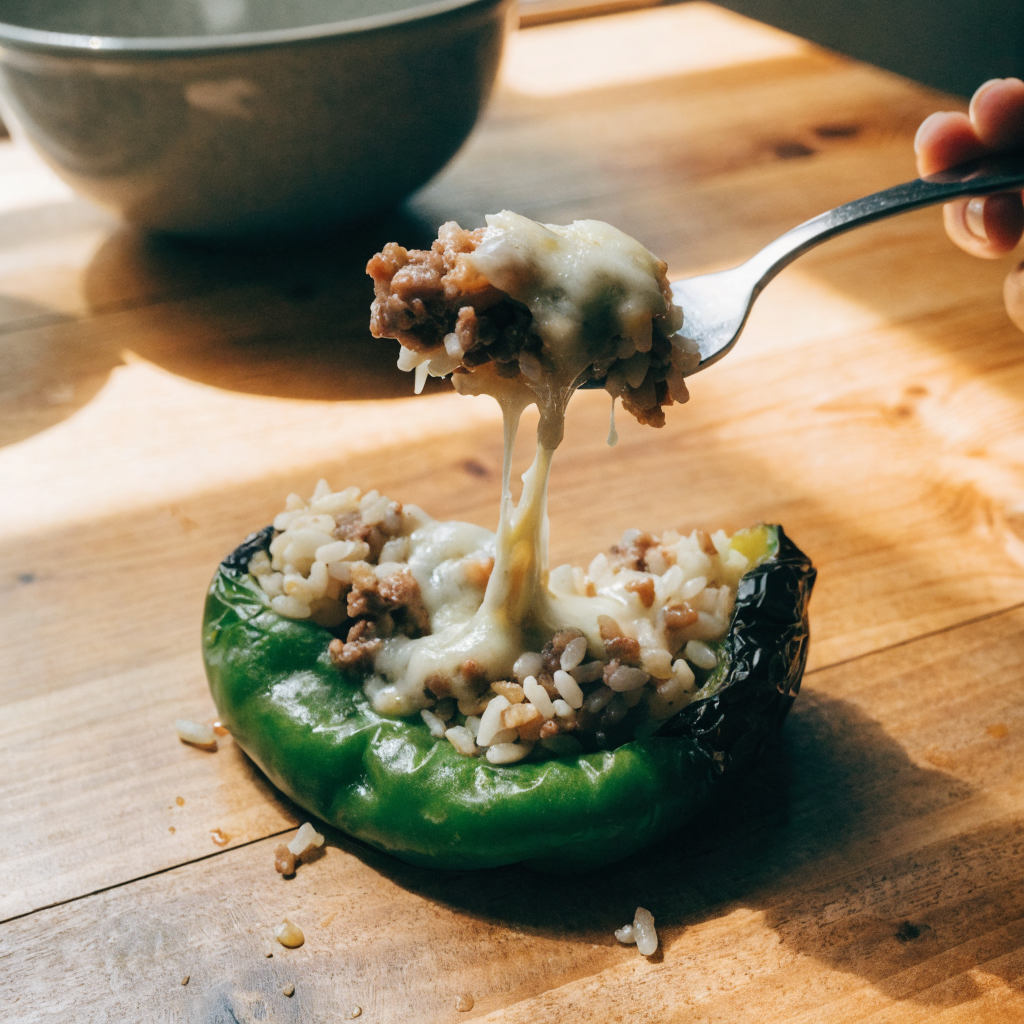Close-up of easy stuffed pepper casserole