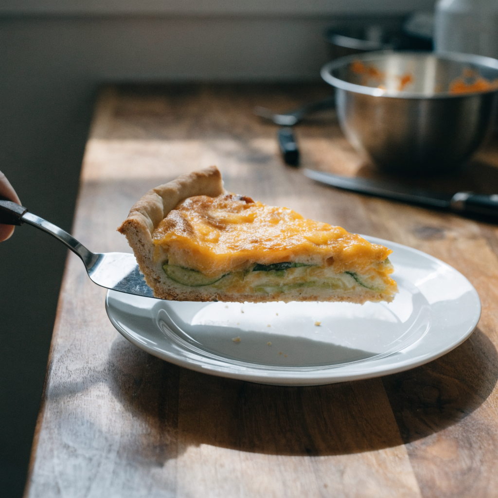 Close-up of summer zucchini onion pie